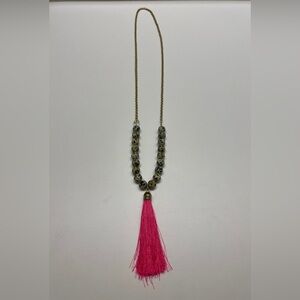 Statement pink fringe necklace - 18.5” long